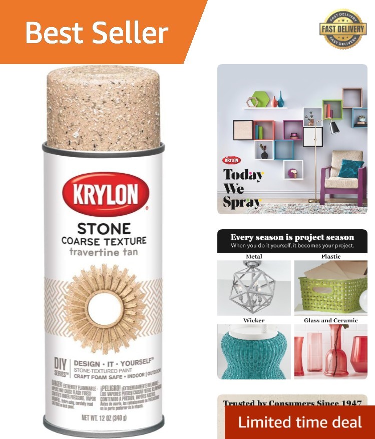 Coarse Stone Texture Finish Spray Paint, Travertine Tan, 12 Ounce