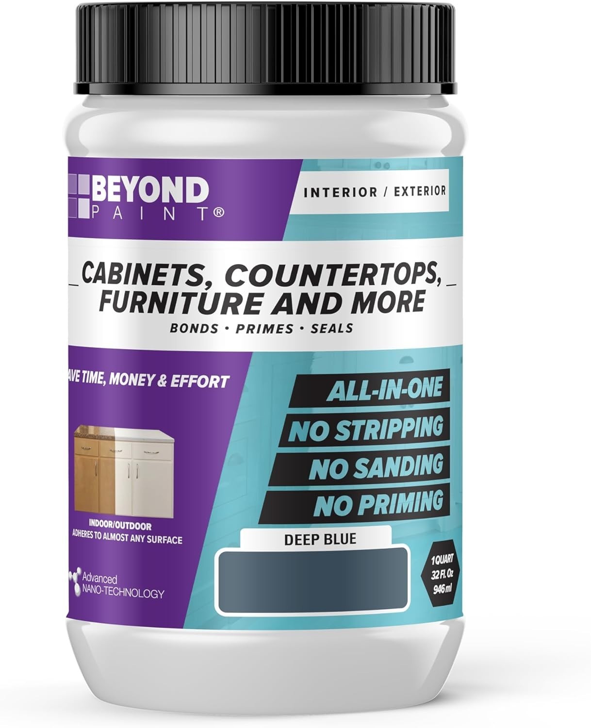 Beyond Paint All-in-One Refinishin Furtniture Cabinets Paint Deep Blue 1 Qrt NEW