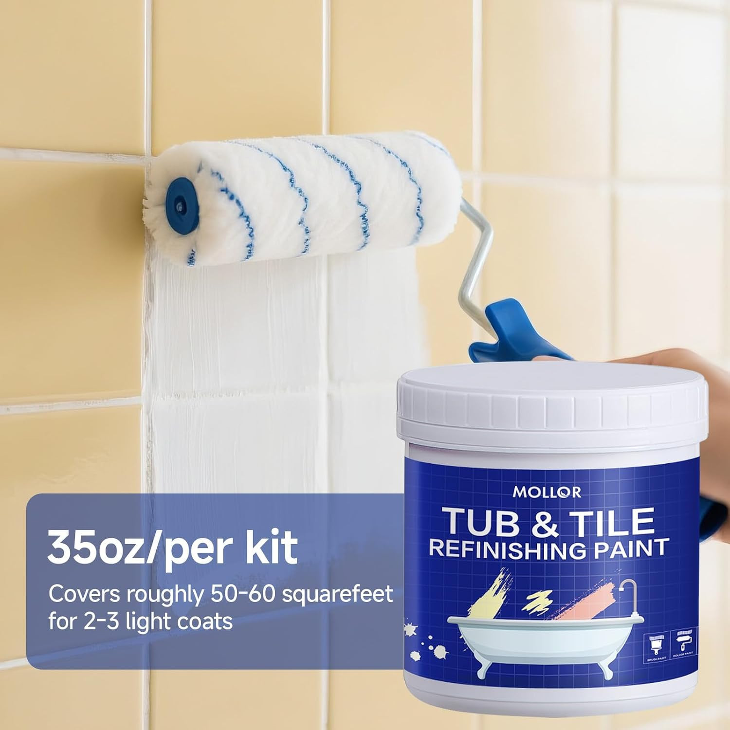 Tub and Tile Refinishing Kit with Tools, 35Oz White Tile Paint Water Based & Low