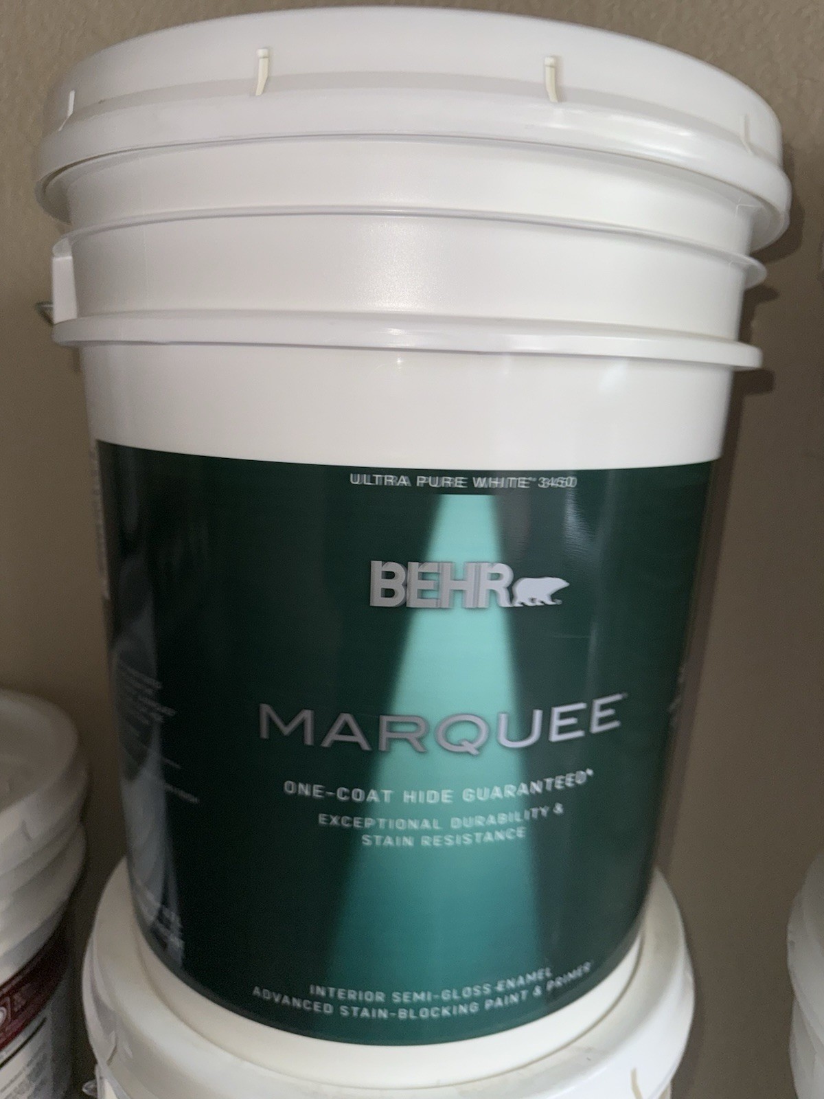 BEHR MARQUEE 5 gal. Ultra Pure White Semi-Gloss Enamel Interior Paint & Primer