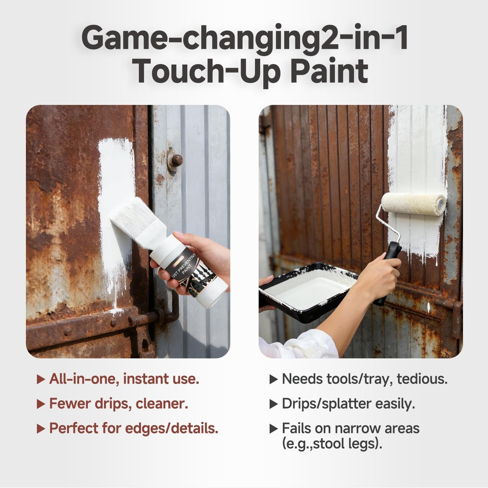 2-in-1 Gray Rust Converter & Metal Primer (5.29 Oz) with Brush, Anti-Rust Coa…