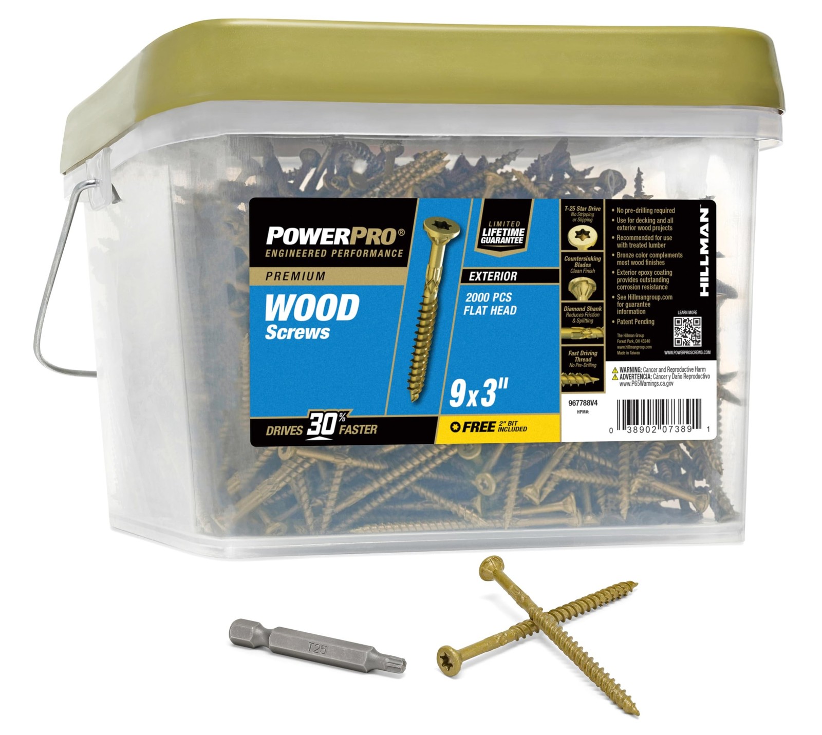 Power Pro Premium Exterior Wood Screws, #9 x 3 Inch All-Purpose Deck Screws f…
