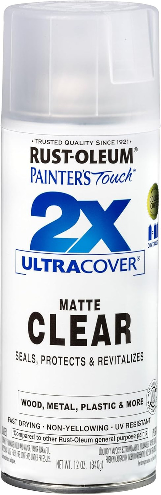 249087 Painter’s Touch 2X Ultra Cover Spray Paint, 12 oz, Matte Clear