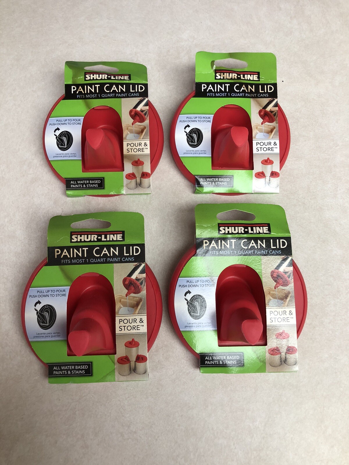 4 ShurLine Quart Store and Pour Paint Can Lids New