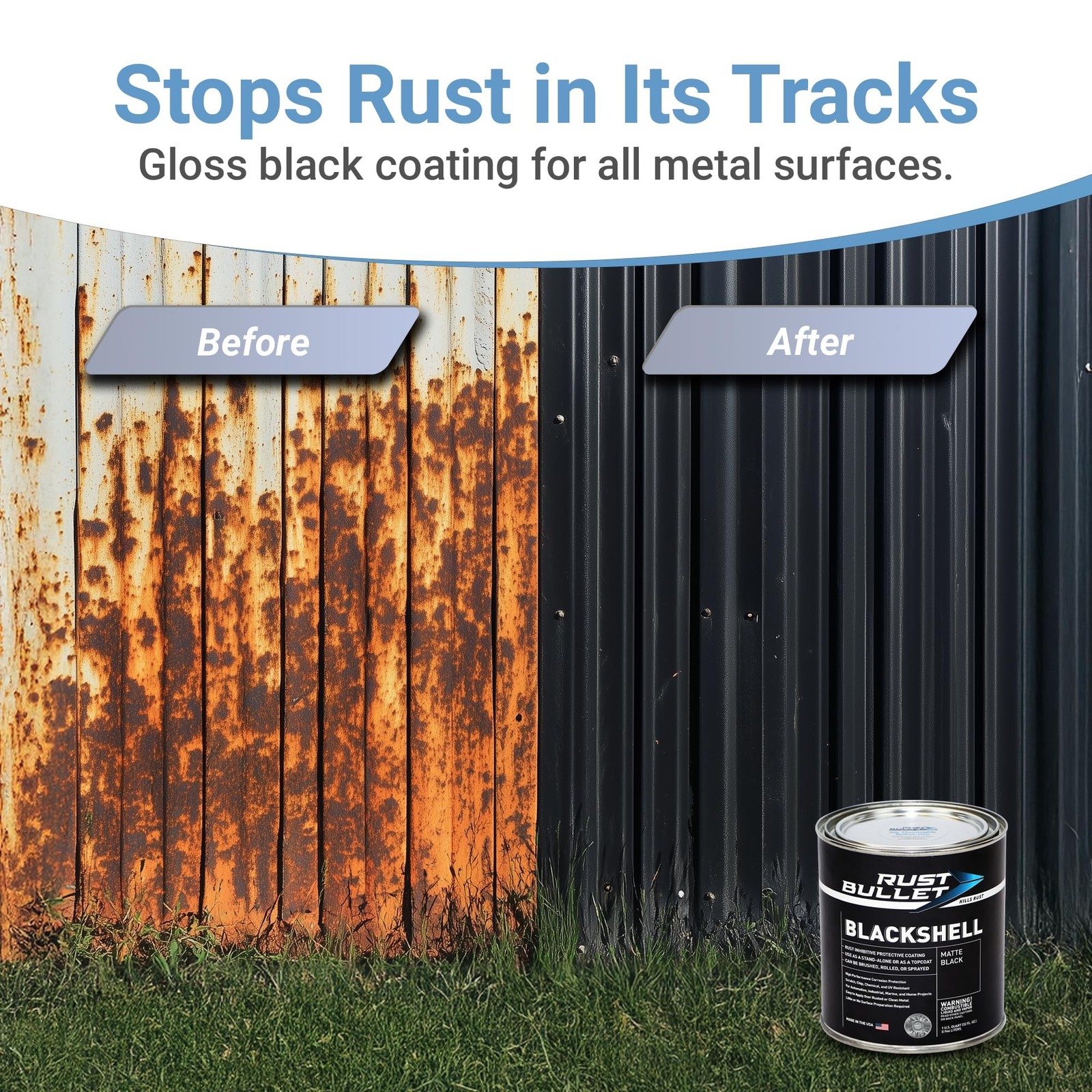 RUST BULLET BlackShell – Gloss Black – 4 Oz – Corrosion Preventive Coating, U…