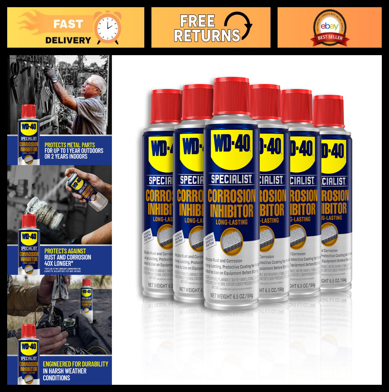 Corrosion Inhibitor Anti-Rust Spray, Long-Lasting Protection, 6.5 OZ [6-Pack]