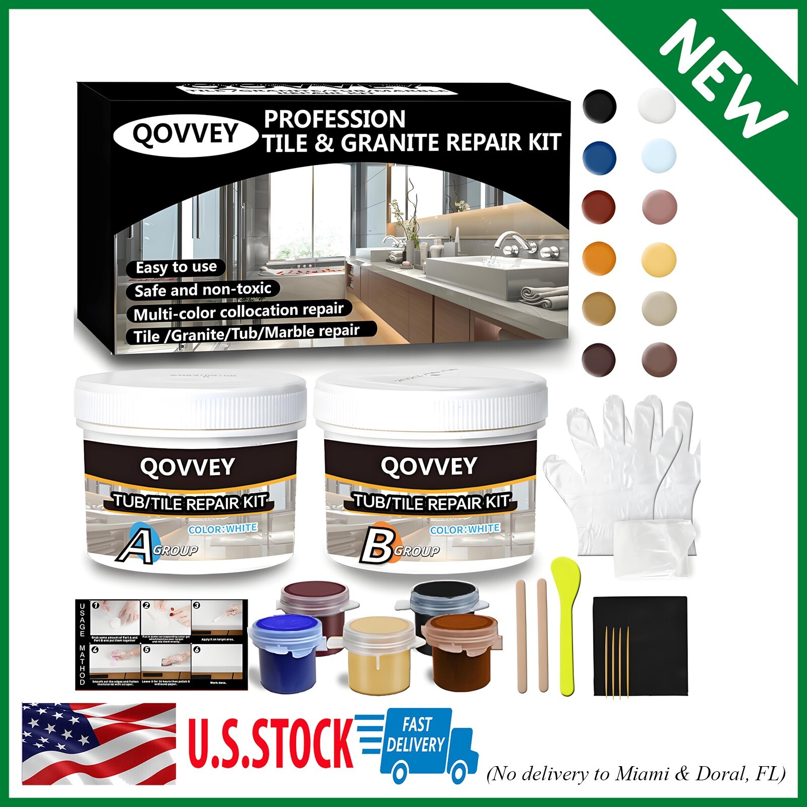 Tile & Fiberglass Quartz Countertop Repair Kit, Granite & Tub Repair Kit, 4 OZ P