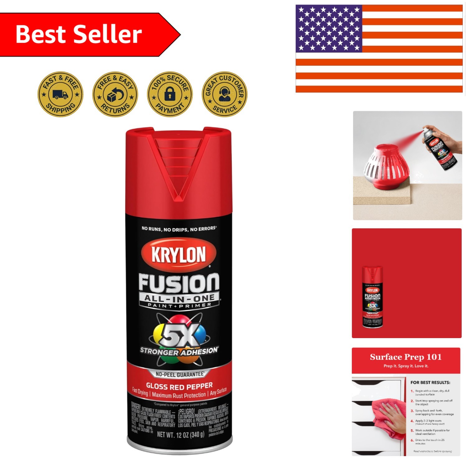 All-In-One 12 oz Adhesive Red Pepper Spray Paint – Quick Dry for Indoor/Outdoor