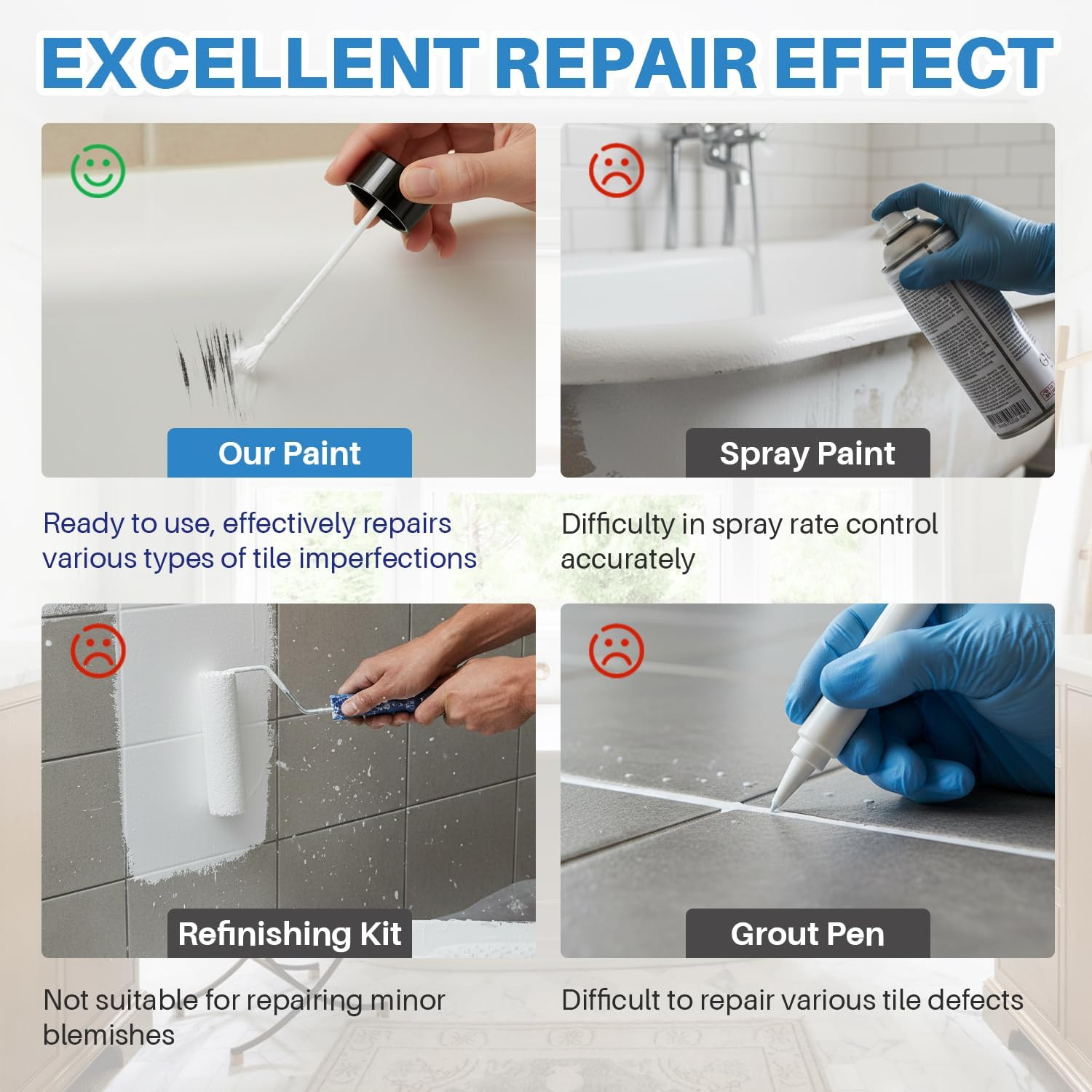 Tub and Tile Paint, 3.5 Oz Tub Paint for Bathtub, 1-Part Bathtub Touch up Paint