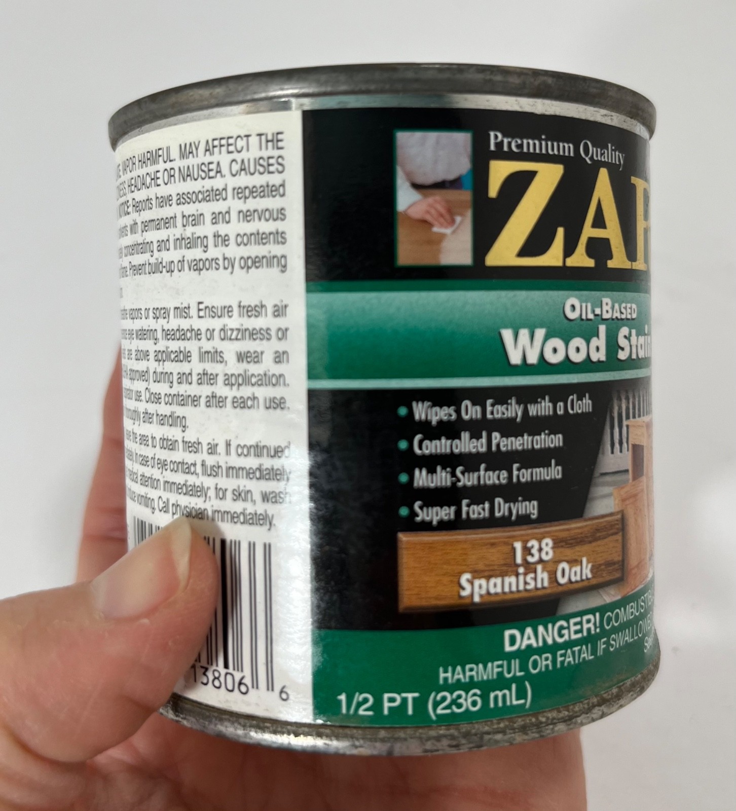 Zar SPANISH OAK 138 Oil-Based Interior Wood Stain Multi-Surface 1/2 Pint (8oz)