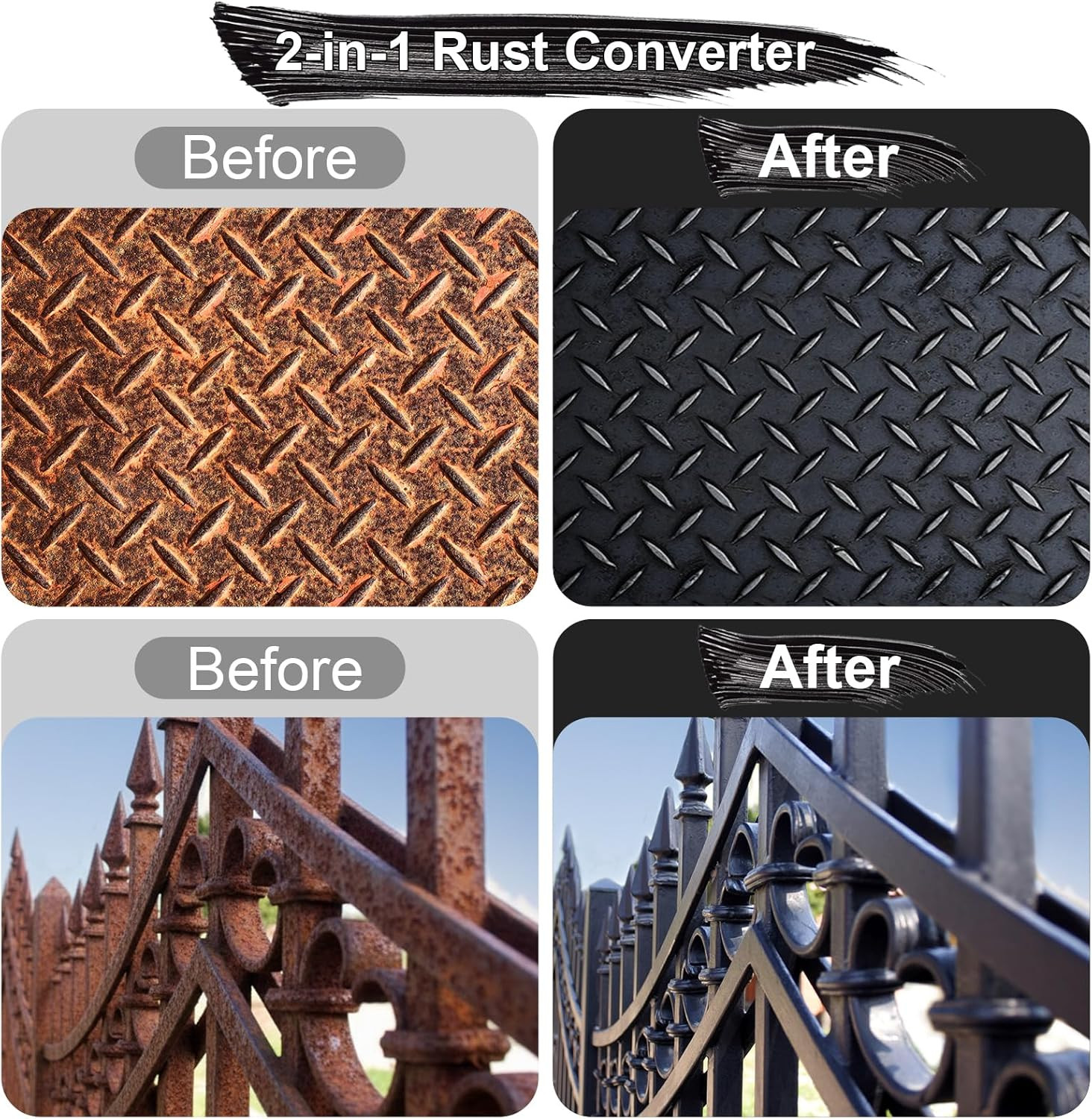 Rust Converter Paint for Metal, 2-In-1 Rust Reformer, Inhibitor & Primer, Water-