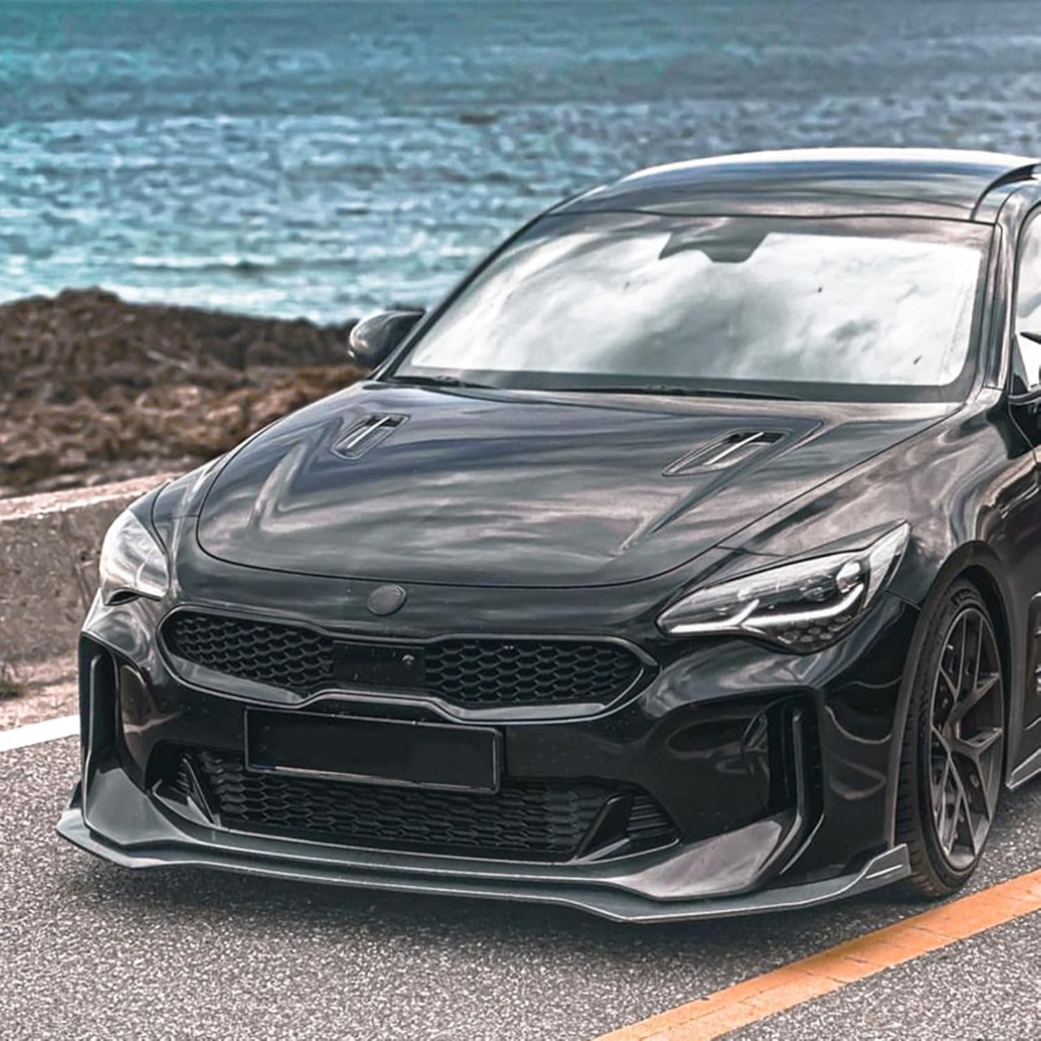 Car Front Spoiler Lip Kit Splitter for Kia Stinger GT 2018-2024 Black