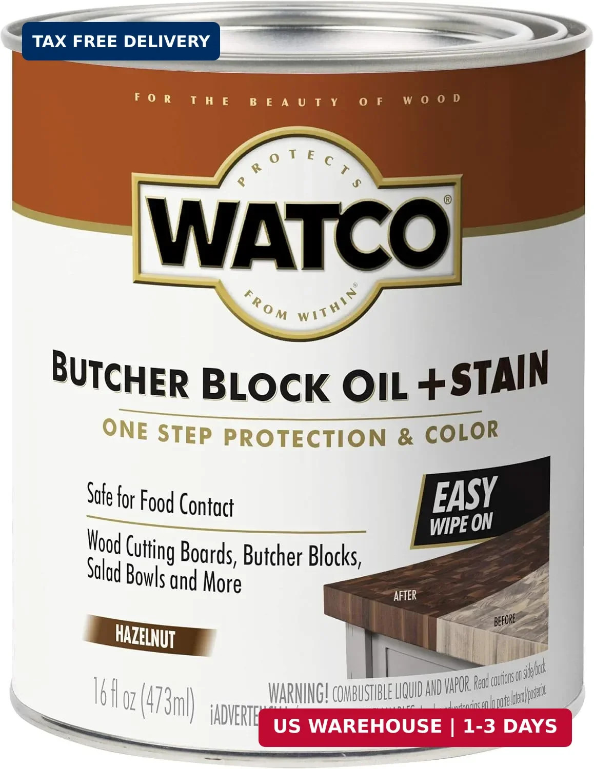 Watco Butcher Block Oil + Stain | Safe for Food Contact | Durable Protection | E