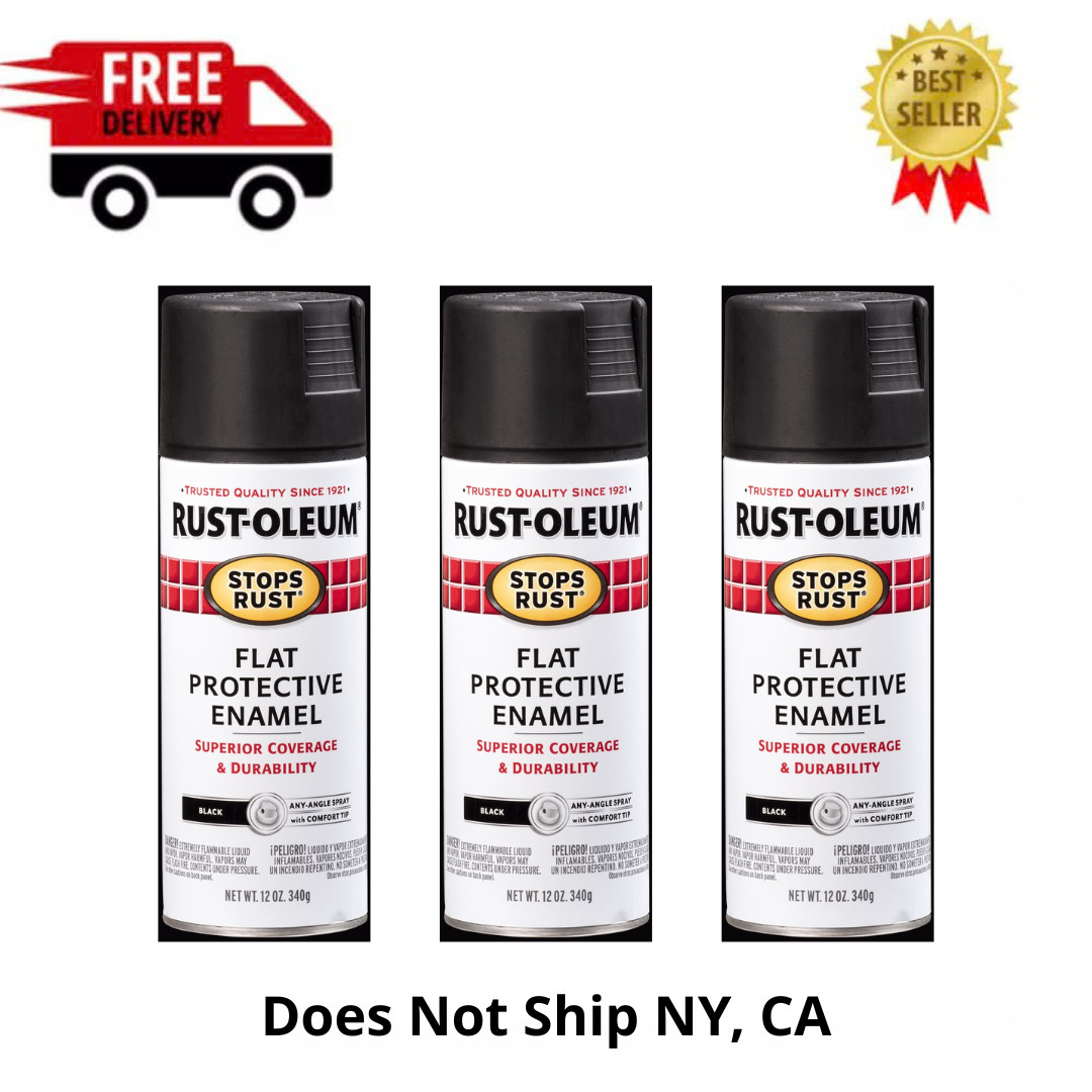 3 Pack Rust-Oleum Stops Rust Flat Black Spray Paint, 12 oz, Anti-Rust Enamel