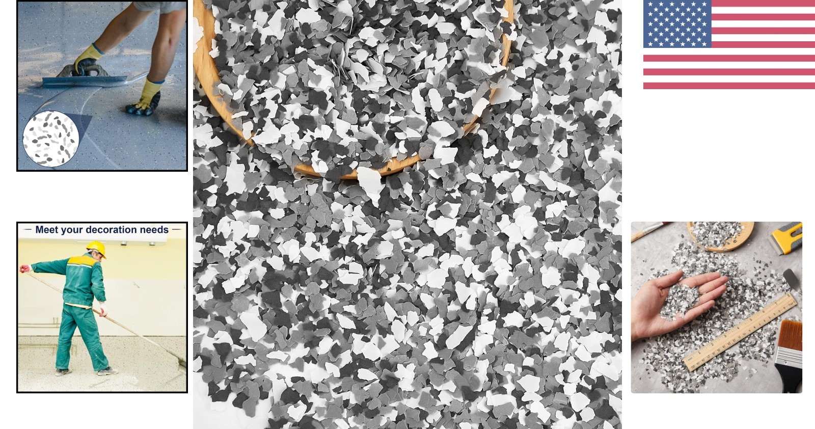 Black, White & Gray Concrete Floor Coating Chips – Lightweight & Easy Use