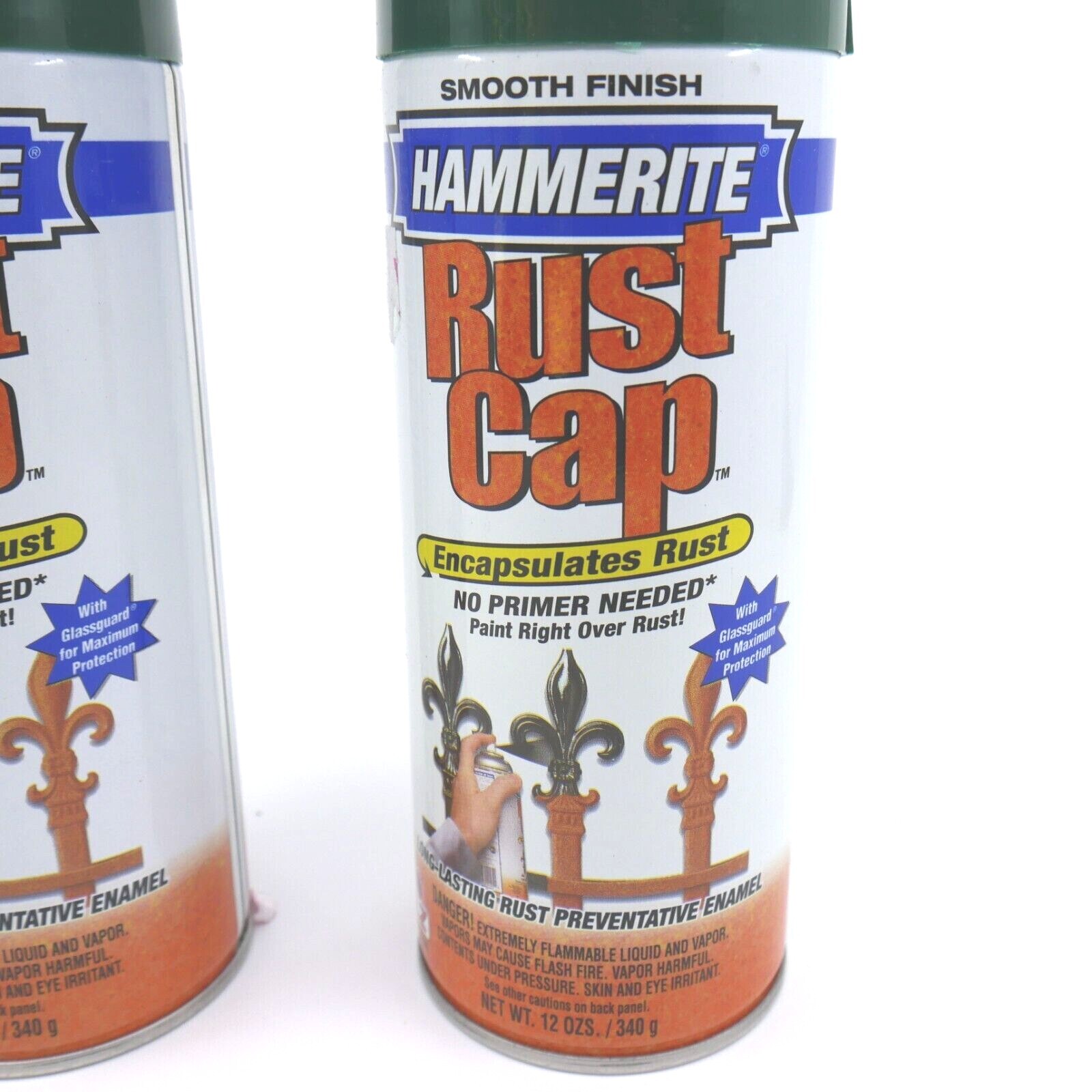 2 New Hammerite Rust Cap Smooth Finish DARK GREEN Spray Paint Can 12 oz