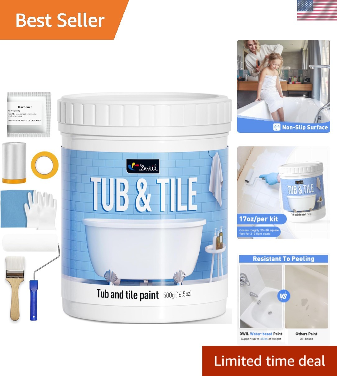 Tile Paint, Tub and Tile Refinishing Kit with Tools, Water-based Bathtub Pain…