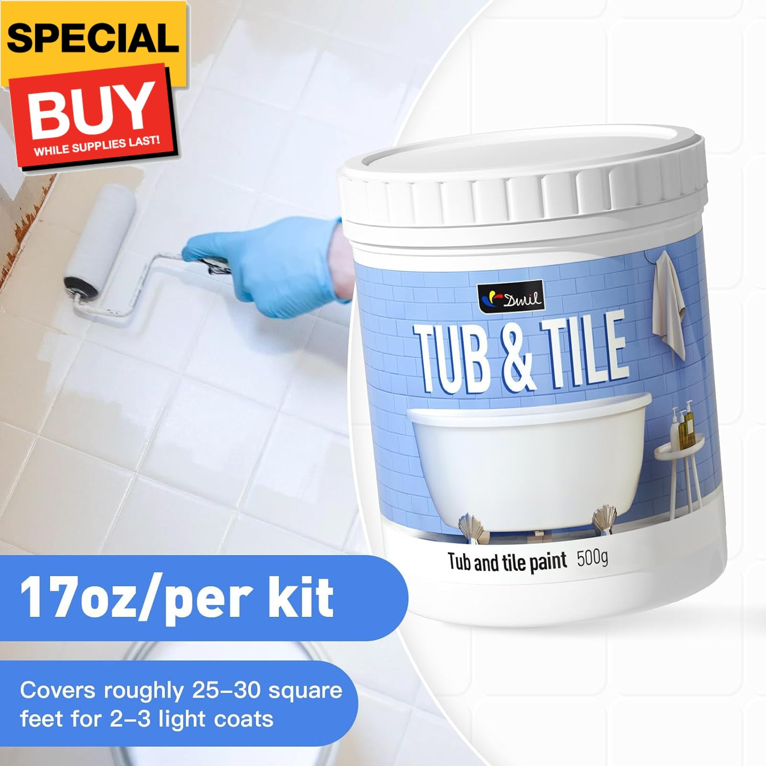 Tub and Tile Paint, Tub and Tile Refinishing Kit with Hardener, Tile Paint and T