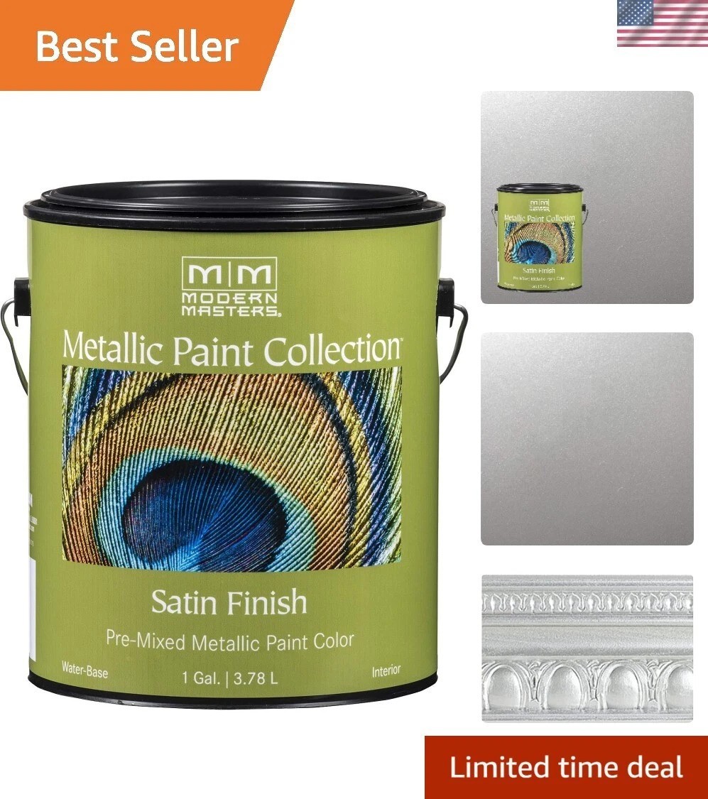 1 gal ME150 Silver Metallic Paint Collection, Satin Water-Based Decorative Me…