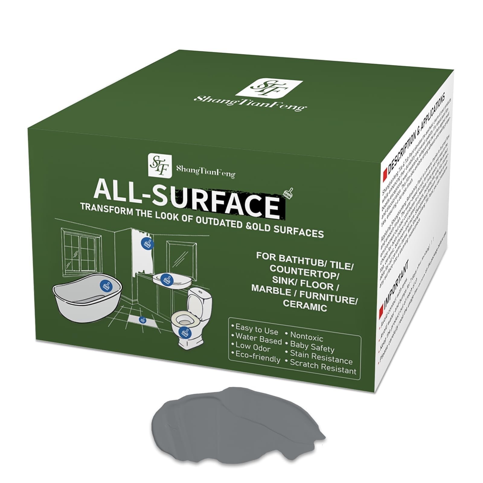 Grey Ceramic Tile & Bathtub Paint Kit – Easy Resurfacing, Low Odor, 32oz, 100-12