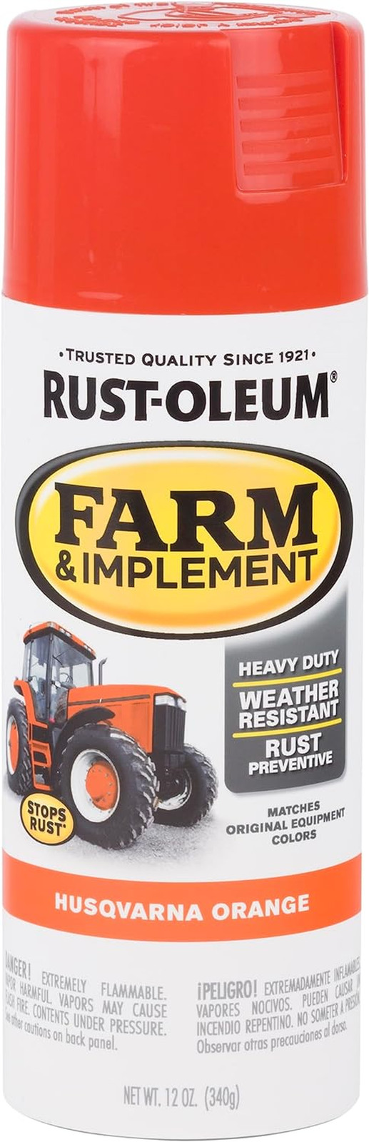 Rust-Oleum 303472 Farm & Implement Spray Paint, 12 Oz, Husqvarna Orange