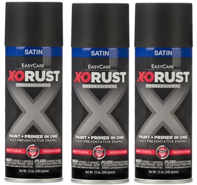 X-O Rust XOP18-AER Satin Black Anti-Rust Enamel Spray Paint + Primer – 3 Pack