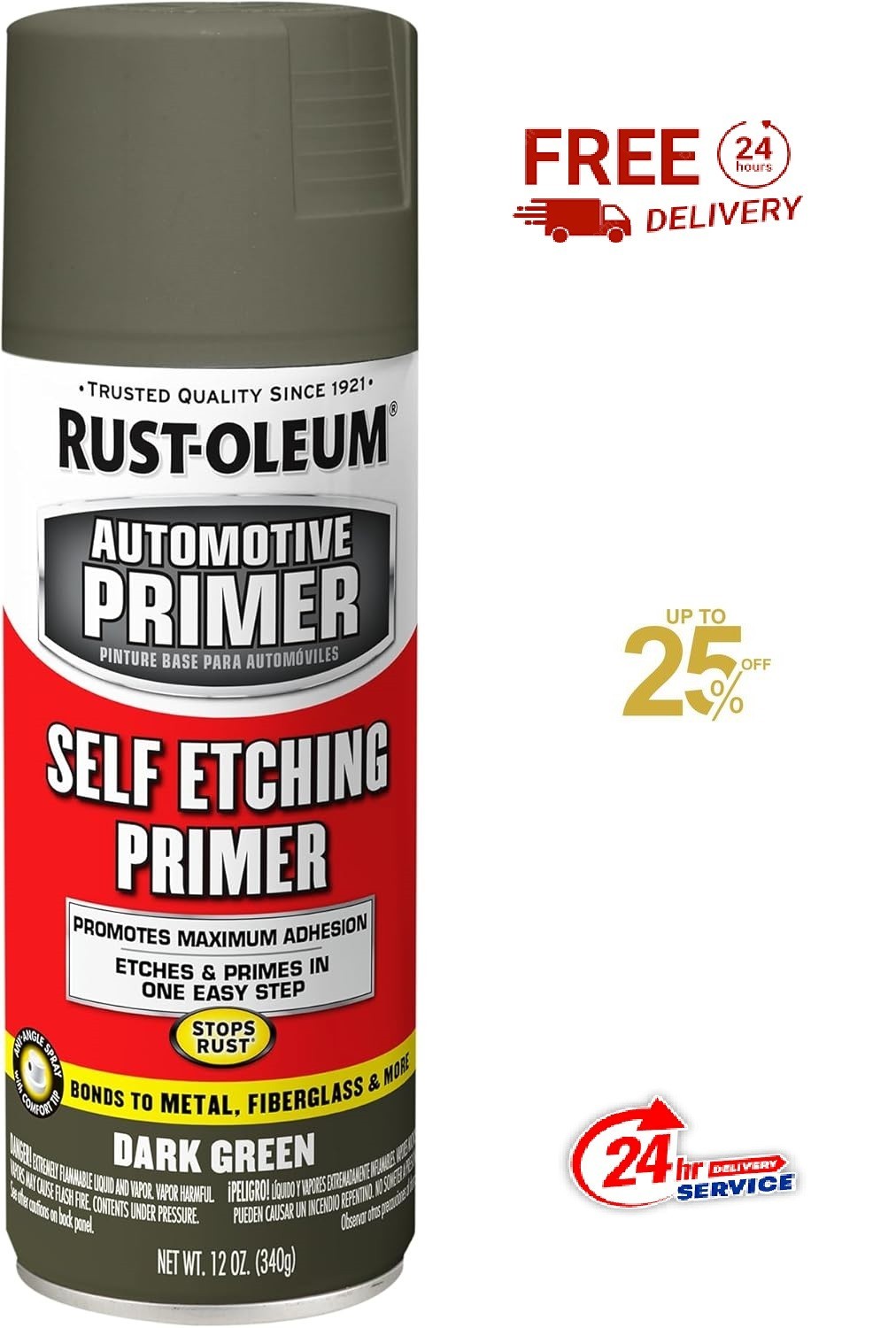 249322 Automotive Self Etching Primer Spray, 12 Oz, Matte Dark Green