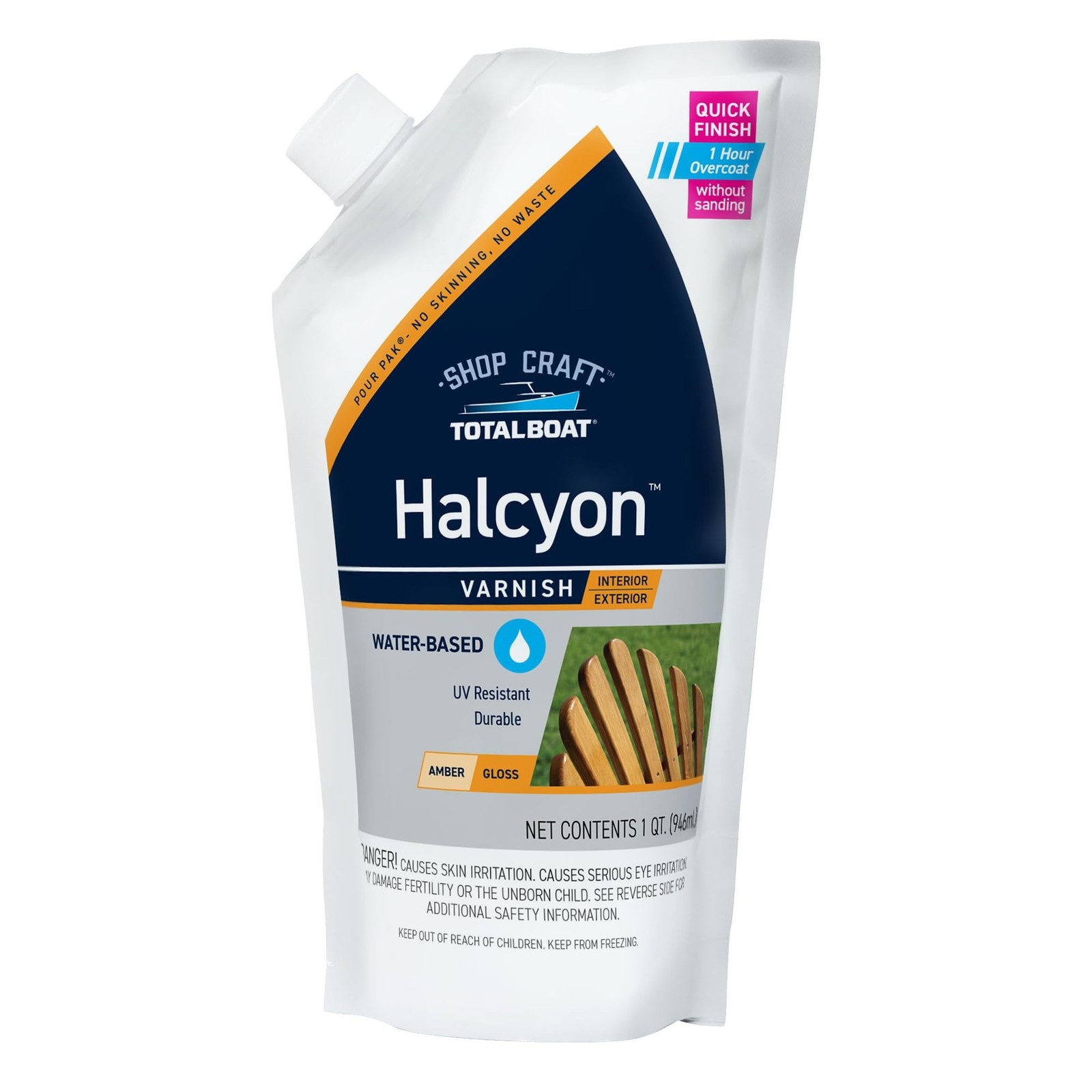 TotalBoat-513021 Halcyon Marine Varnish (Clear Amber, Quart) | Water-Based Po…
