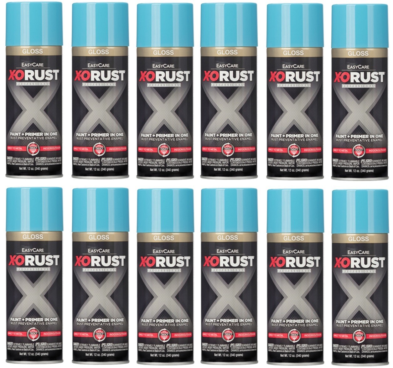 X-O Rust XOP25-AER Gloss LIGHT BLUE Anti-Rust Enamel Spray Paint Primer 12 Pack