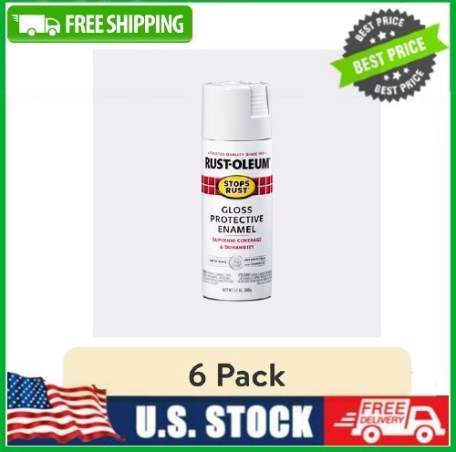 6 PACK Arctic White, Rust-Oleum Stops Rust Protective Enamel Gloss Spray Paint