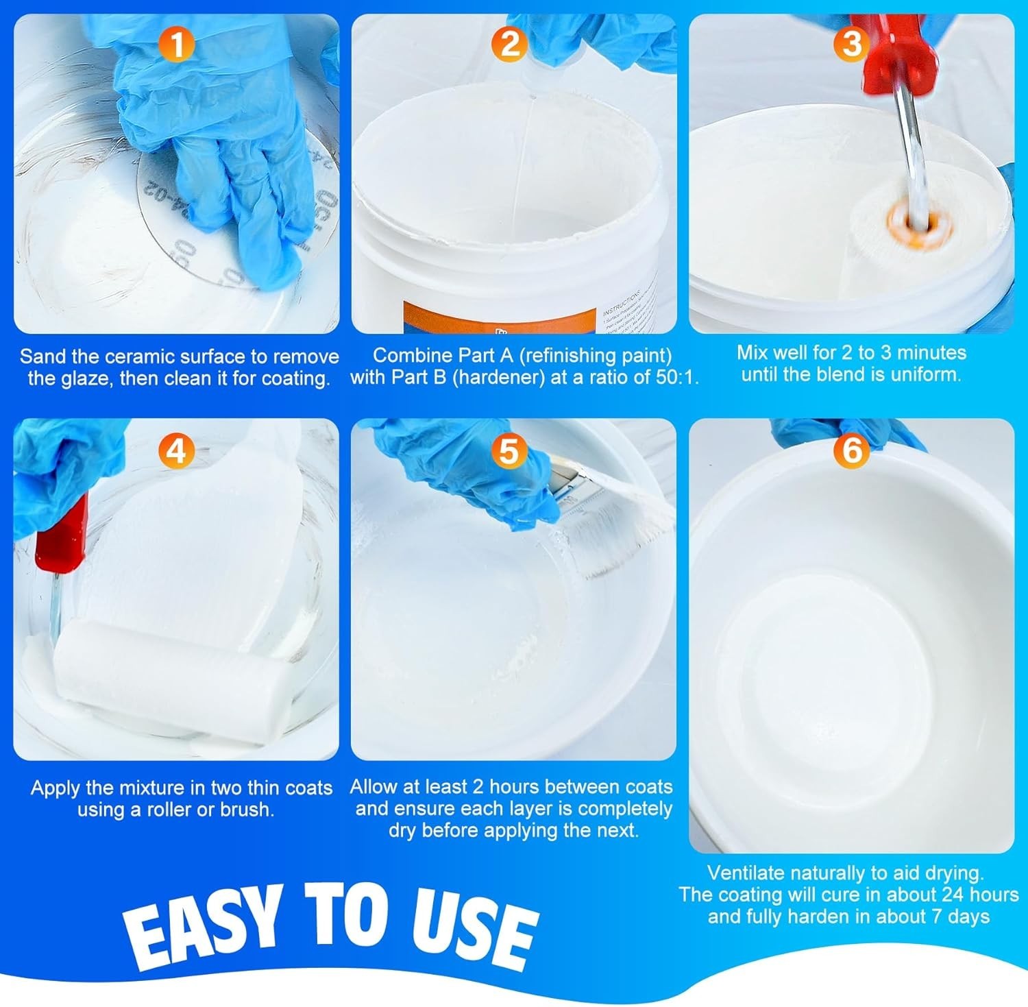 Tub and Tile Refinishing Kit – 17Oz Semi-Gloss White Tile Paint with Tools for B