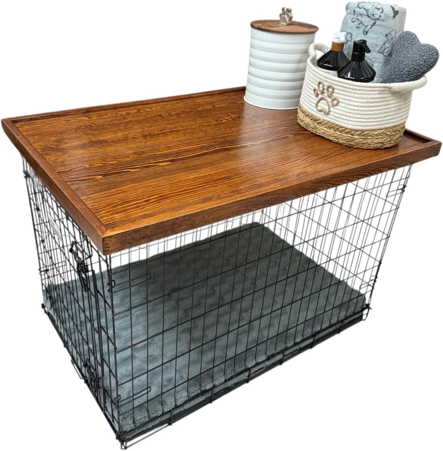 Handmade Hard Wood Kennel Topper W/ Safety Lip English Chestnut Stain 23 X 36)