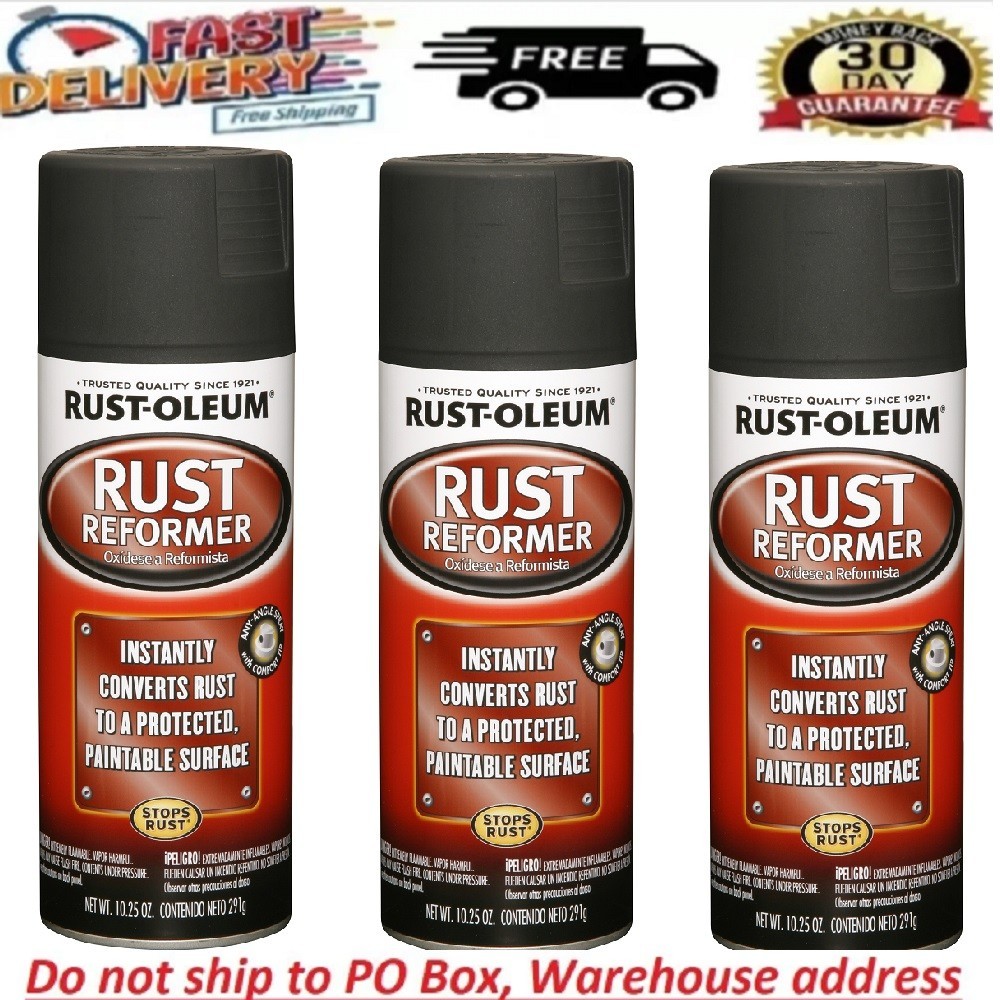 3PACK Automotive Flat Black Finish Rust Converter Rust Reformer Spray Coat 10 oz