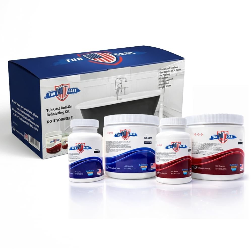 DIY Bathtub Refinishing Kit – Primer & Top Coat, Bright White Gloss, Low Odor, F