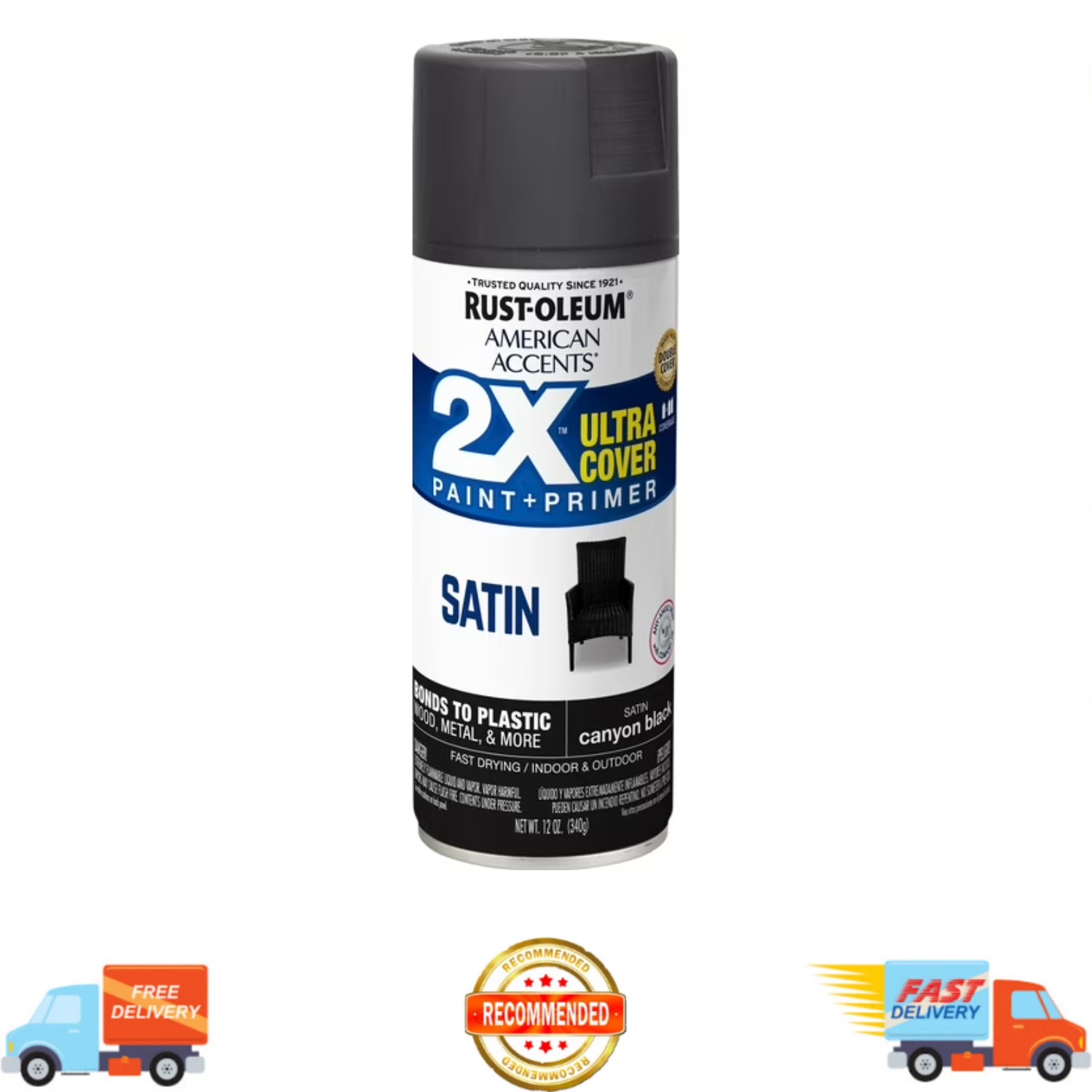 Canyon Black Rust-O American Accents 2X Ultra Cover Satin Spray Paint, 12 oz