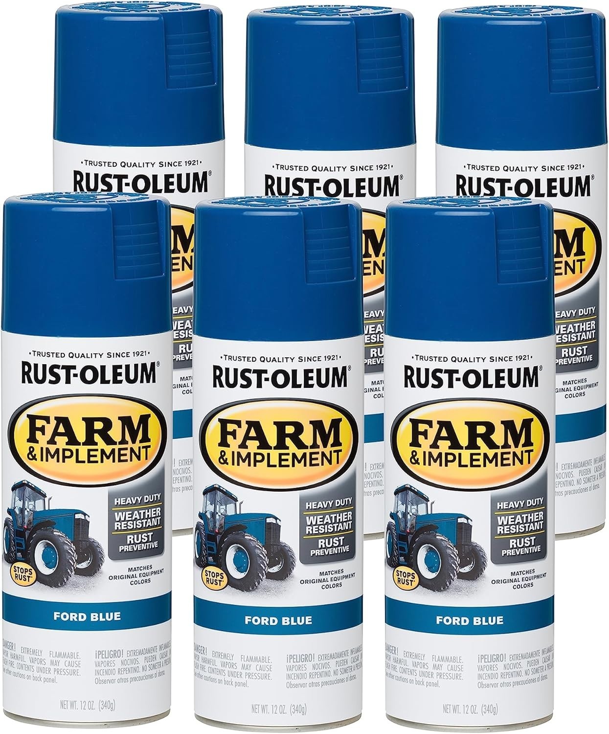 Farm Implement Spray Paint 12oz 6 Pack Ford Blue Rust Protective