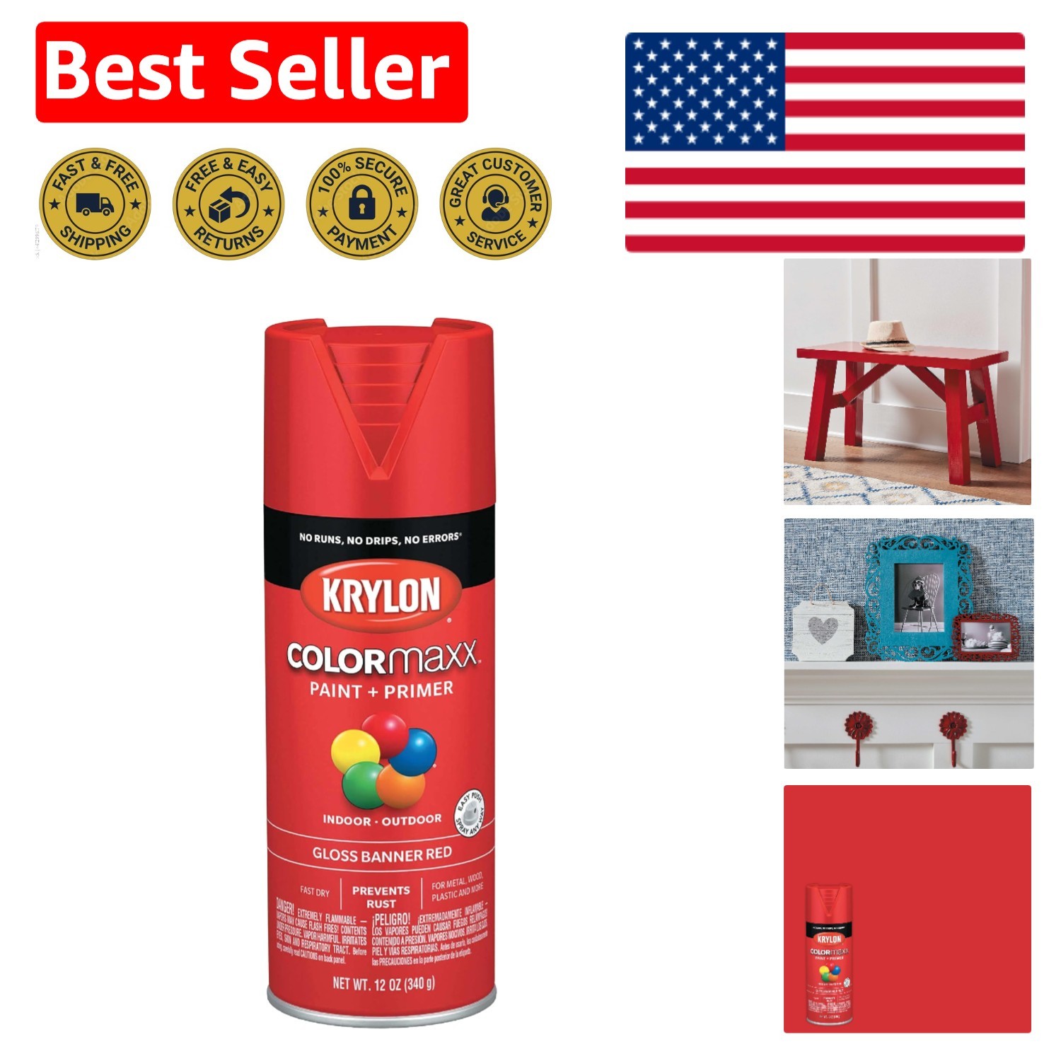 Fast-Drying Rust-Resistant Banner Red Spray Paint – Krylon COLORmaxx 12oz Can