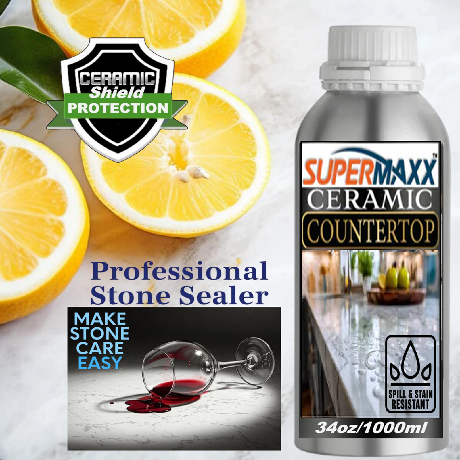 SOL-GEL CERAMIC “STONE SEALER” ADVANCED “STAIN & ETCH PROTECTION” – 34 OZ/1000ML