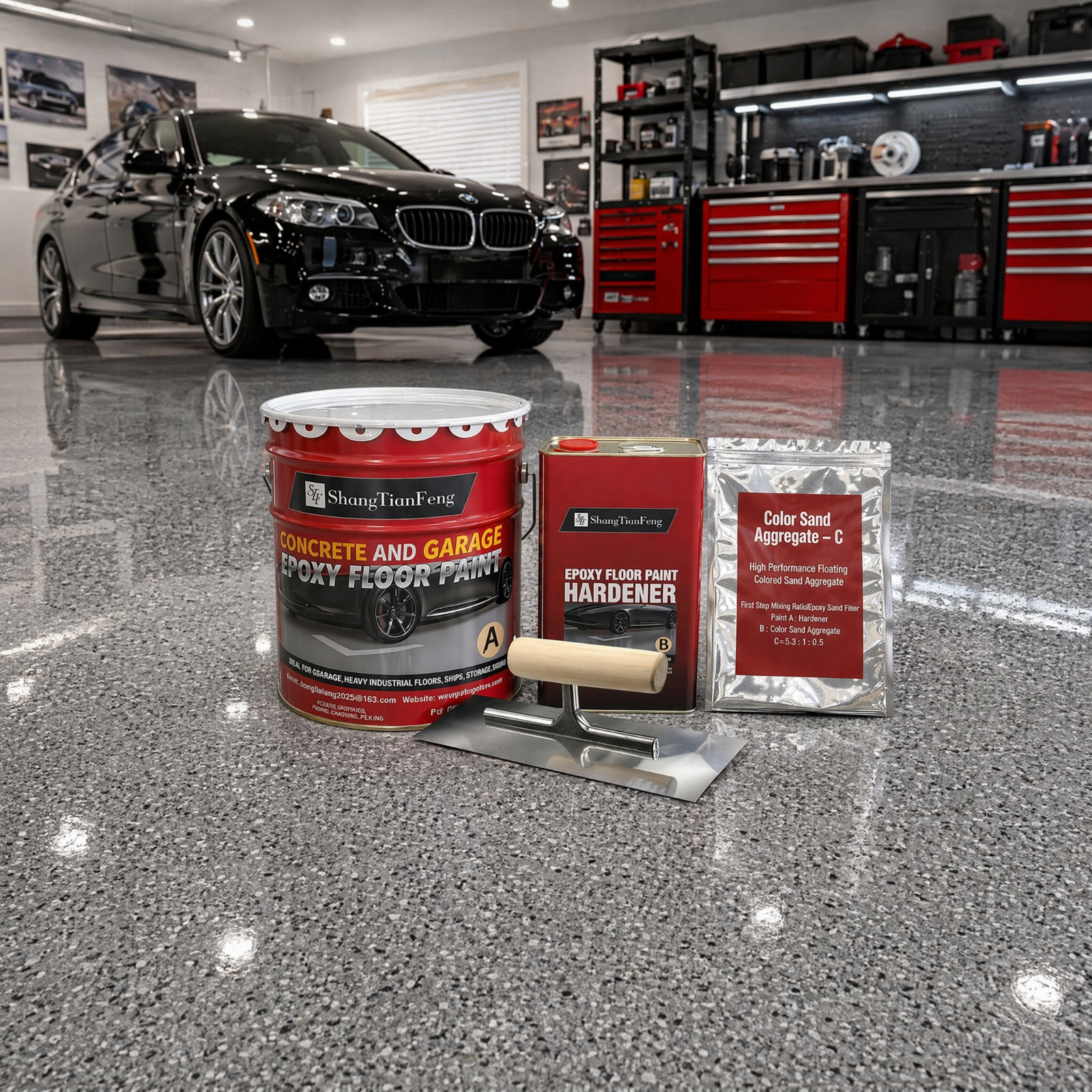 Epoxy Colored Sand Floor Paint Kit，For Garages, Concrete Floors, Factory Indoor