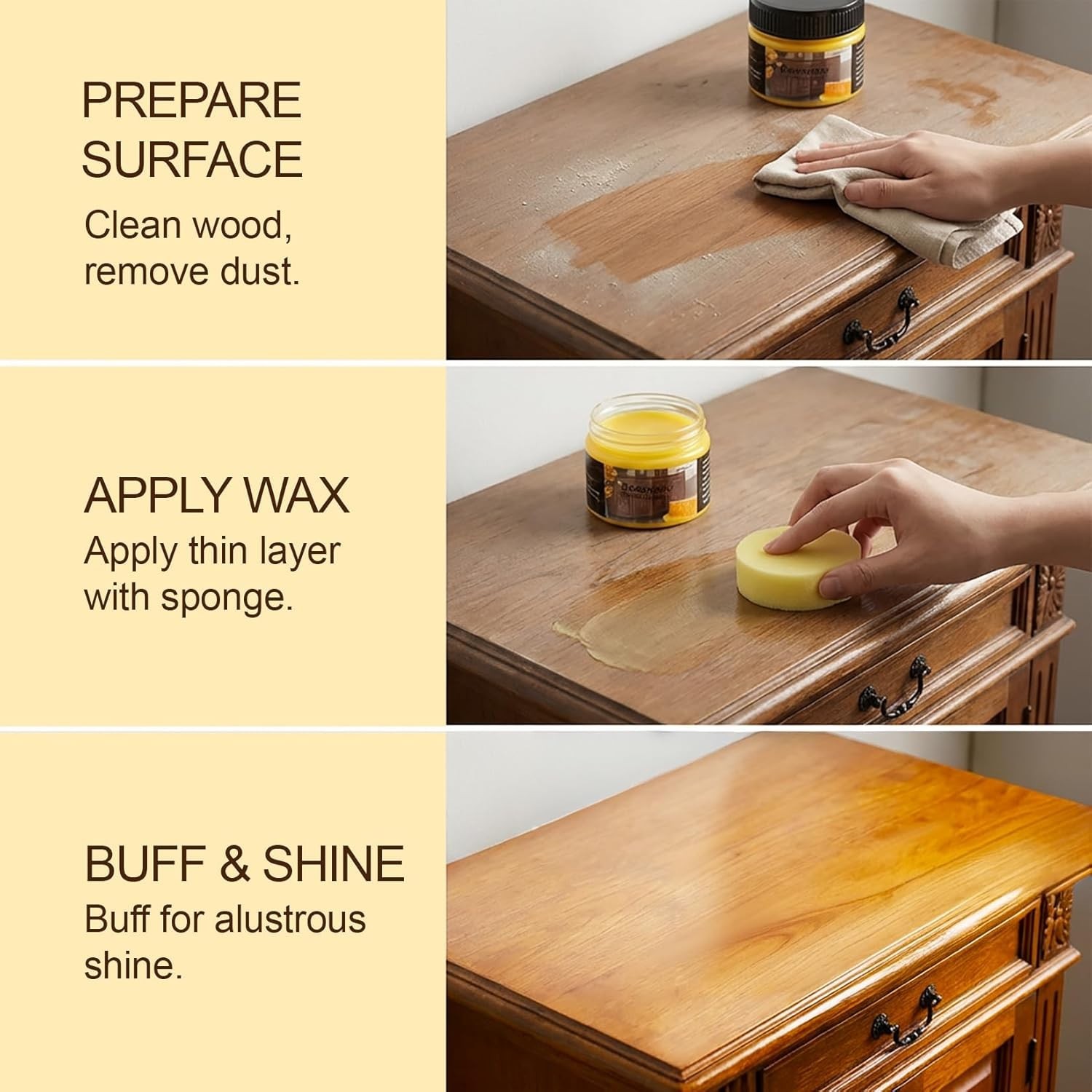 Beeswax Furniture Polish, Wood Seasoning Beeswax for Furniture Wood Wax for D…