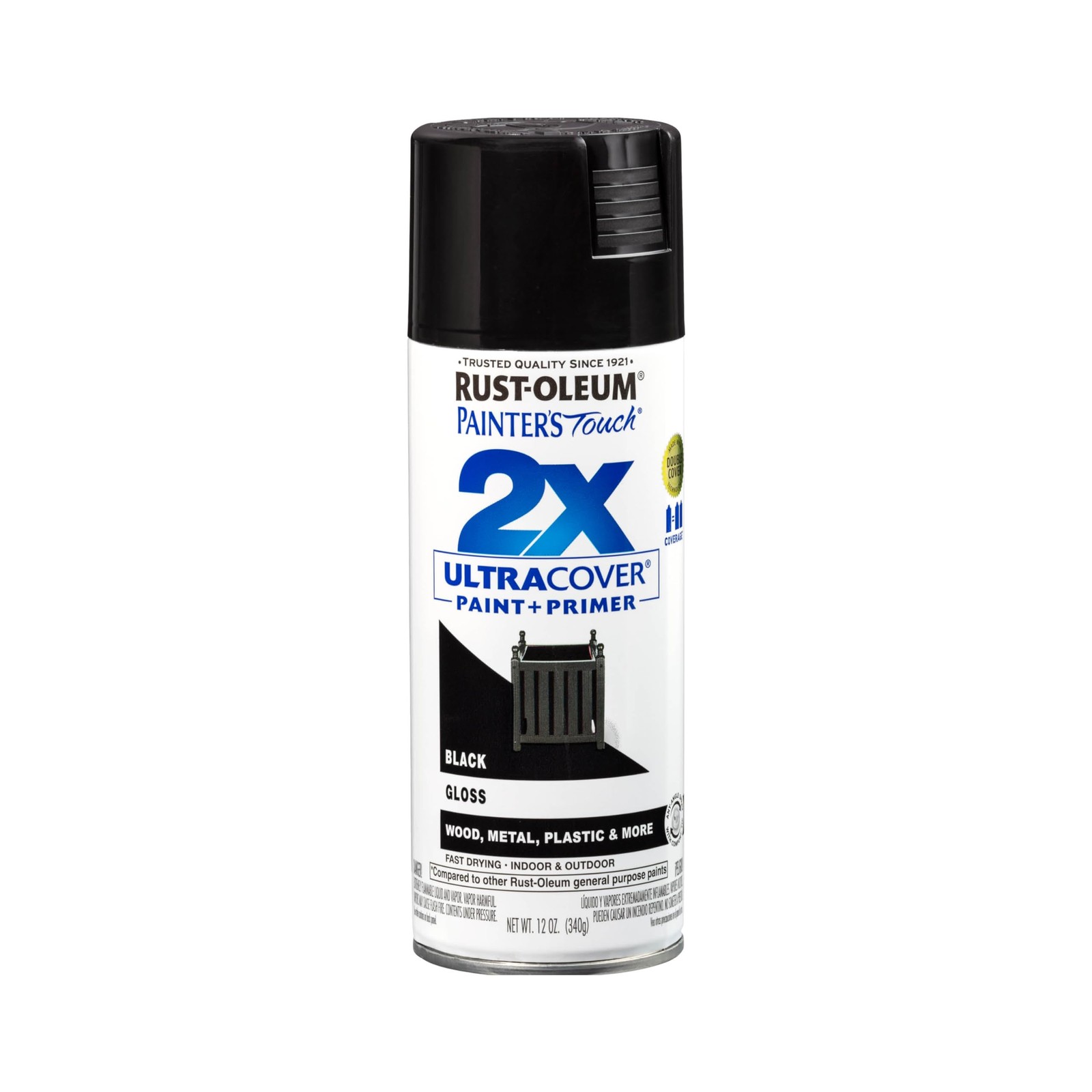 Rust Oleum Painter’s Touch Gloss Black Spray Paint 12 Ounce Fast Drying Coverage