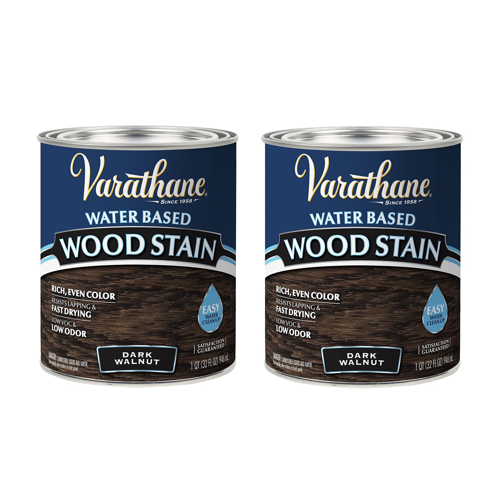 Varathane 381119-2PK Water Based Wood Stain, Quart, Dark Walnut, 2 Pack