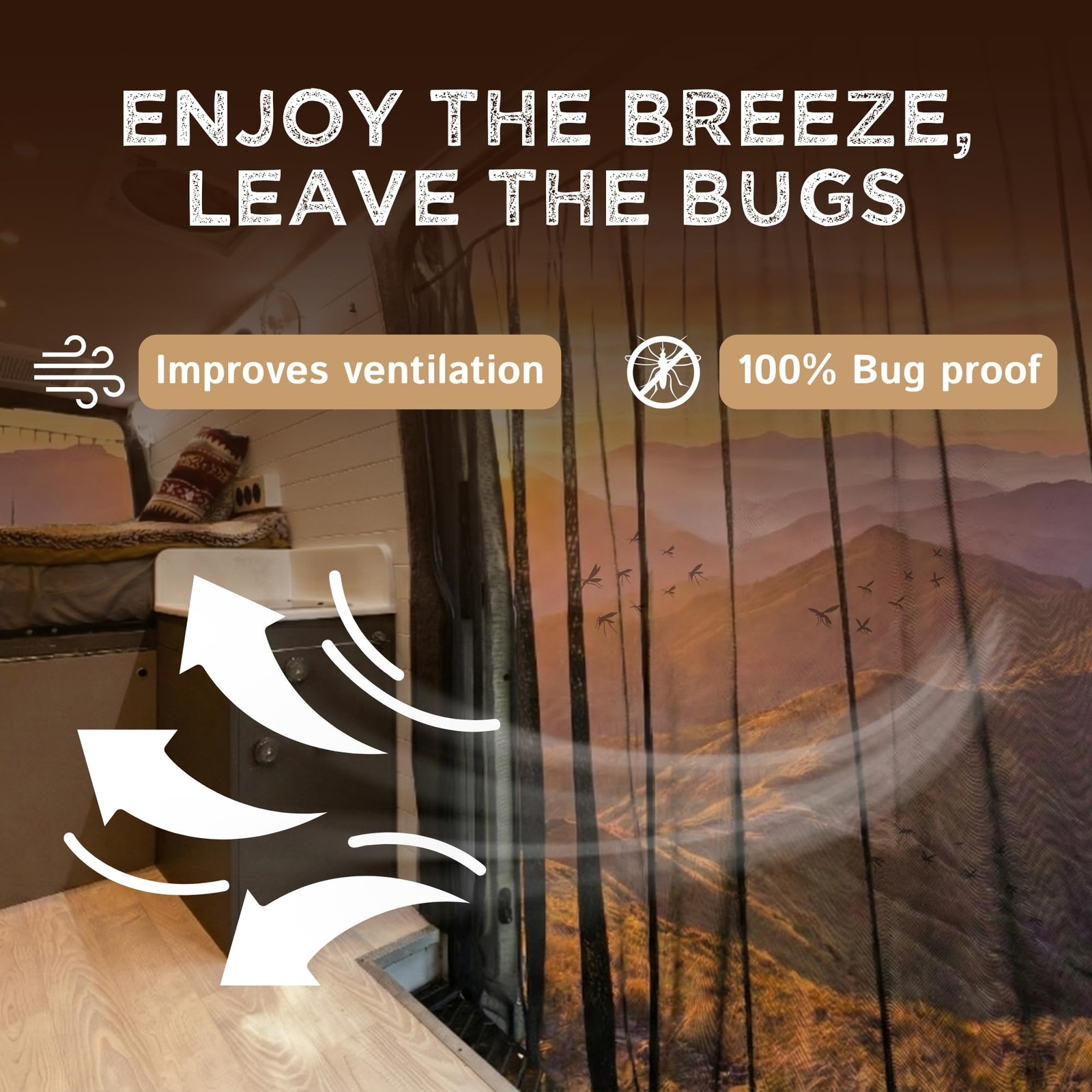 Living In A Bubble Van Bug Screen For Mercedes-Benz Sprinter Mid/High Roof And