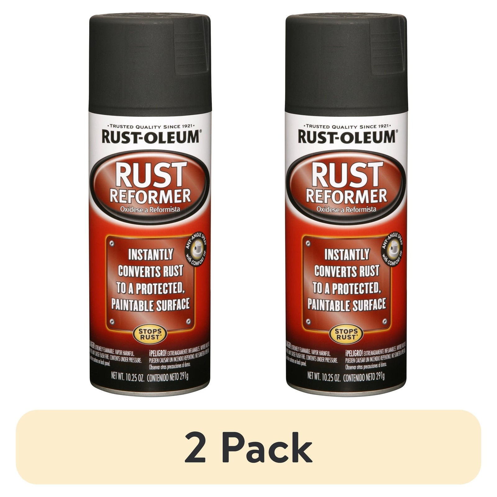(2 pack) Rust-Oleum Automotive Rust Reformer Flat Spray Paint, Black, 10.25 oz