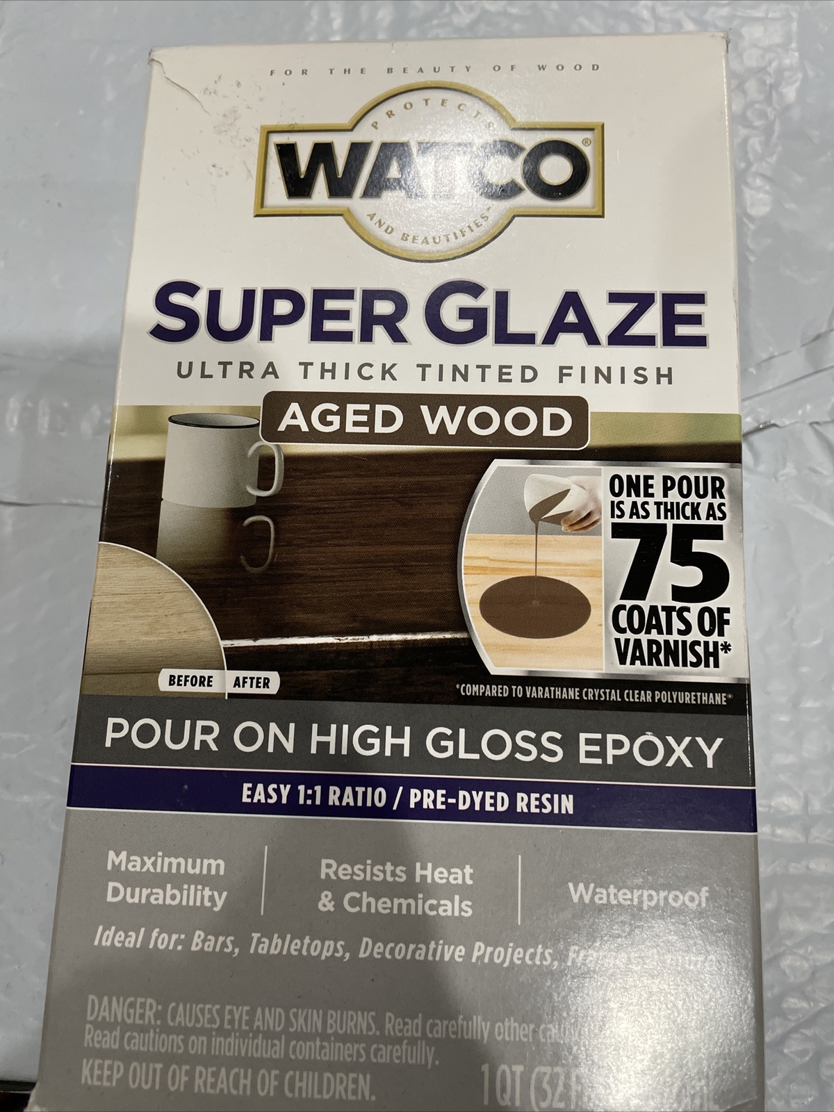 Rust-Oleum Watco Super Glaze Pour On High Gloss Epoxy 1 Quart Aged Wood New