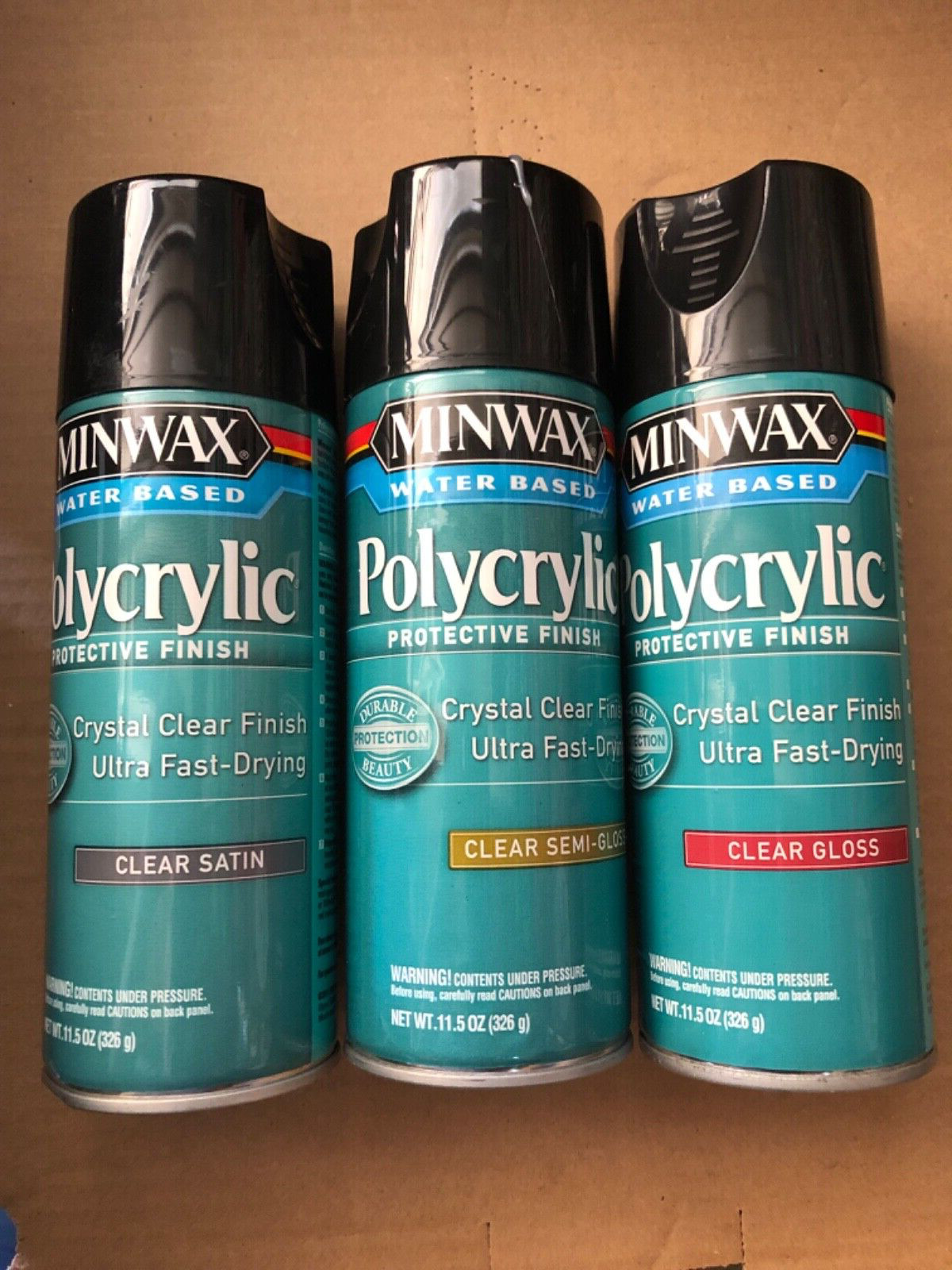 3 cans of MINWAX POLYCRYLIC 11.5OZ SPRAY FAST DRY various finishes