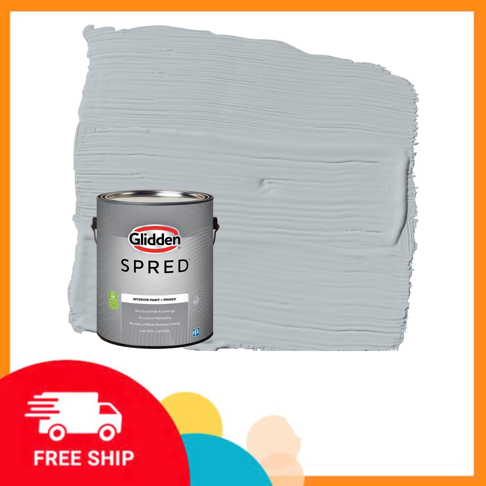 Glidden Spred Grab N Go Interior Wall Paint, Frost Grey Eggshell Coat, 1 Gallon