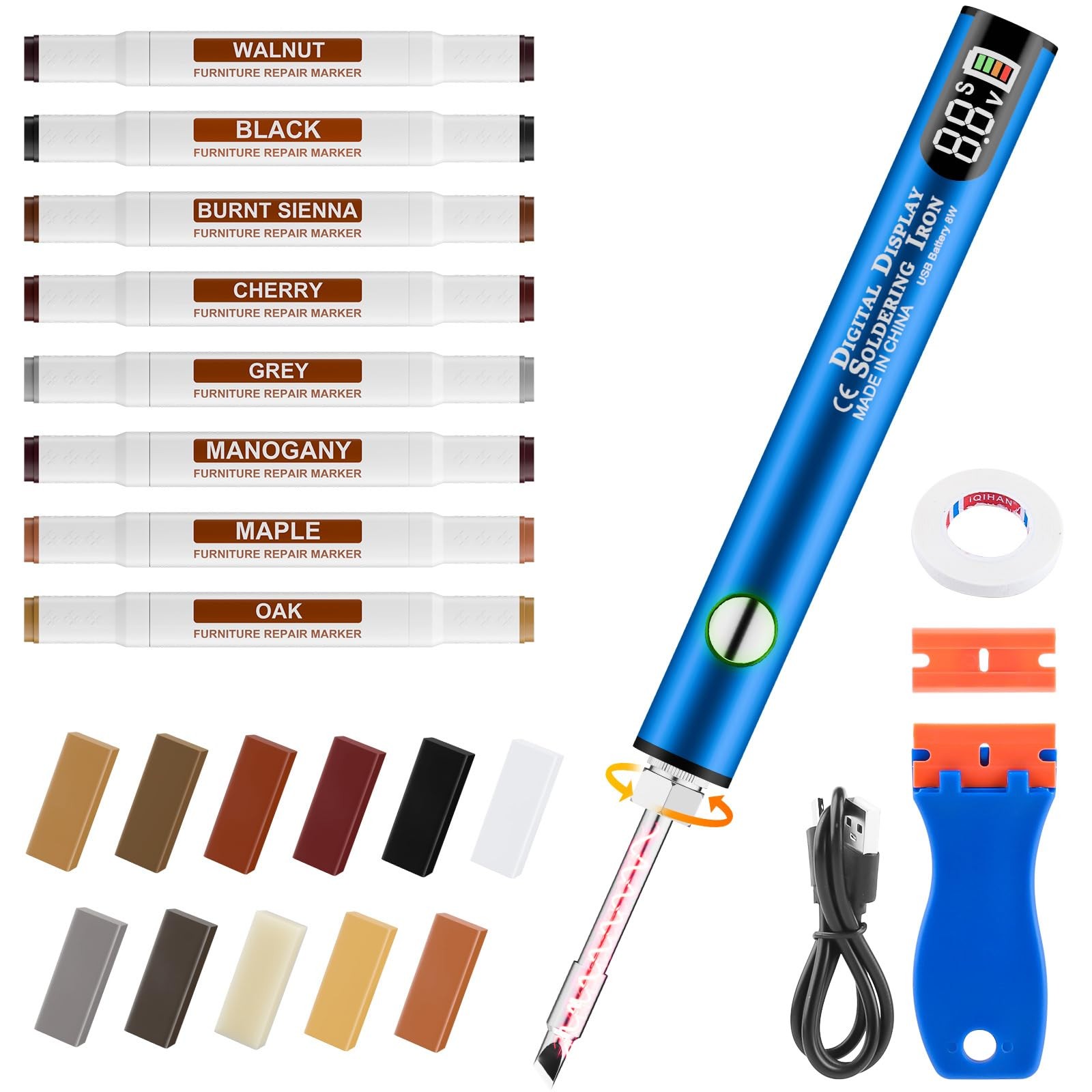Laminate Wood Floor Repair Kit, Wax Melting Tool with Display, Hard Blue