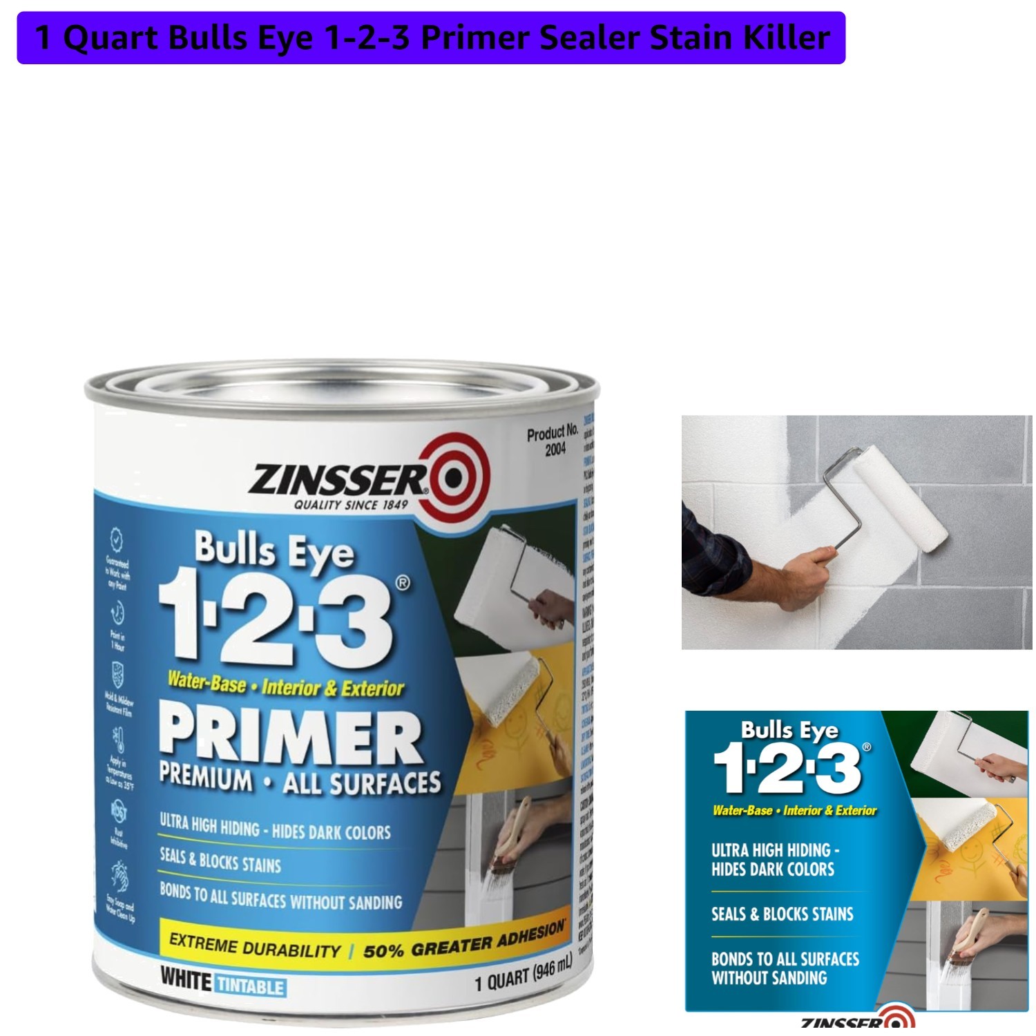 1 Quart Bulls Eye 1-2-3 Primer for Wood, Metal, & More – Quick-Dry Stain Killer