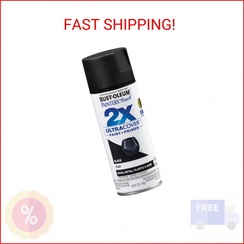 Rust-Oleum 334020 Painter’s Touch 2X Ultra Cover Spray Paint, 12 oz, Flat Black